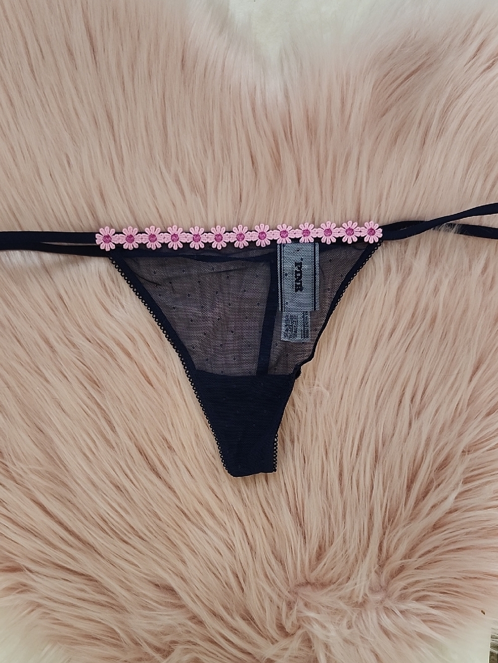 Brand New PINK VICTORIA'S SECRET FLORAL LACE MESH V-STRING-M